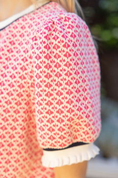 Striped Band Detailed Printed Knit Top - Lush Lemon - Women&