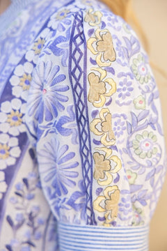Striped Band Floral Embroidered Dress - Lush Lemon - Women&
