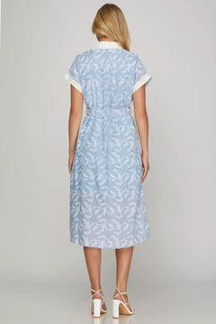 Striped Button Down Midi Shirt Dress - Lush Lemon - Women&