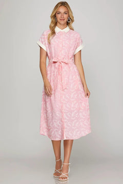 Striped Button Down Midi Shirt Dress - Lush Lemon - Women&