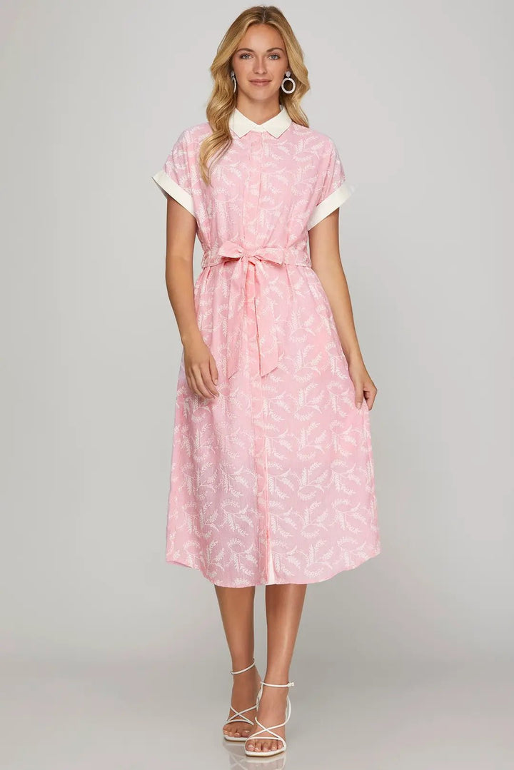 Striped Button Down Midi Shirt Dress - Lush Lemon - Women's Clothing - She + Sky - 14051041388285