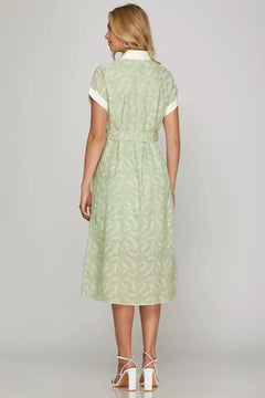 Striped Button Down Midi Shirt Dress - Lush Lemon - Women&