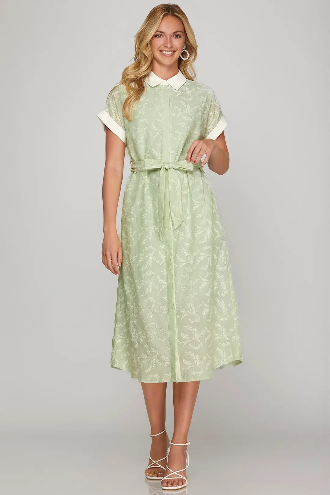 Striped Button Down Midi Shirt Dress - Lush Lemon - Women's Clothing - She + Sky - 14051041686589