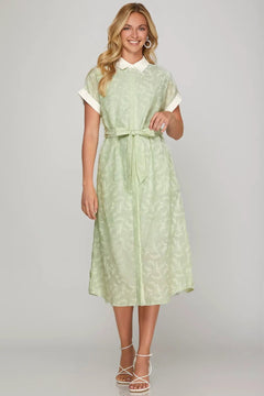 Striped Button Down Midi Shirt Dress - Lush Lemon - Women&