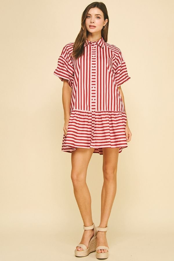 Striped Button Down Mini Dress - Lush Lemon - Women's Clothing - Pinch - 83679811011005