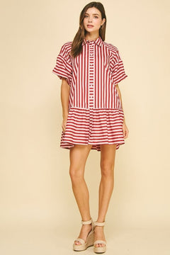 Striped Button Down Mini Dress - Lush Lemon - Women&