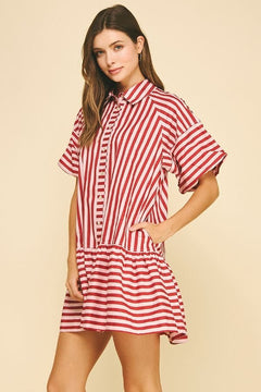 Striped Button Down Mini Dress - Lush Lemon - Women&