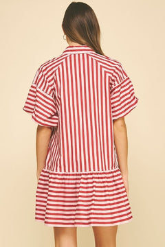 Striped Button Down Mini Dress - Lush Lemon - Women&