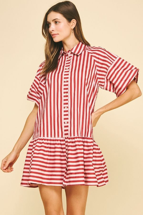 Striped Button Down Mini Dress - Lush Lemon - Women's Clothing - Pinch - 83679811011005