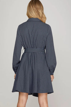 Striped Button - Down Mini Dress - Lush Lemon - Women&