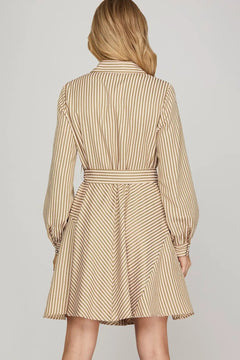 Striped Button - Down Mini Dress - Lush Lemon - Women&