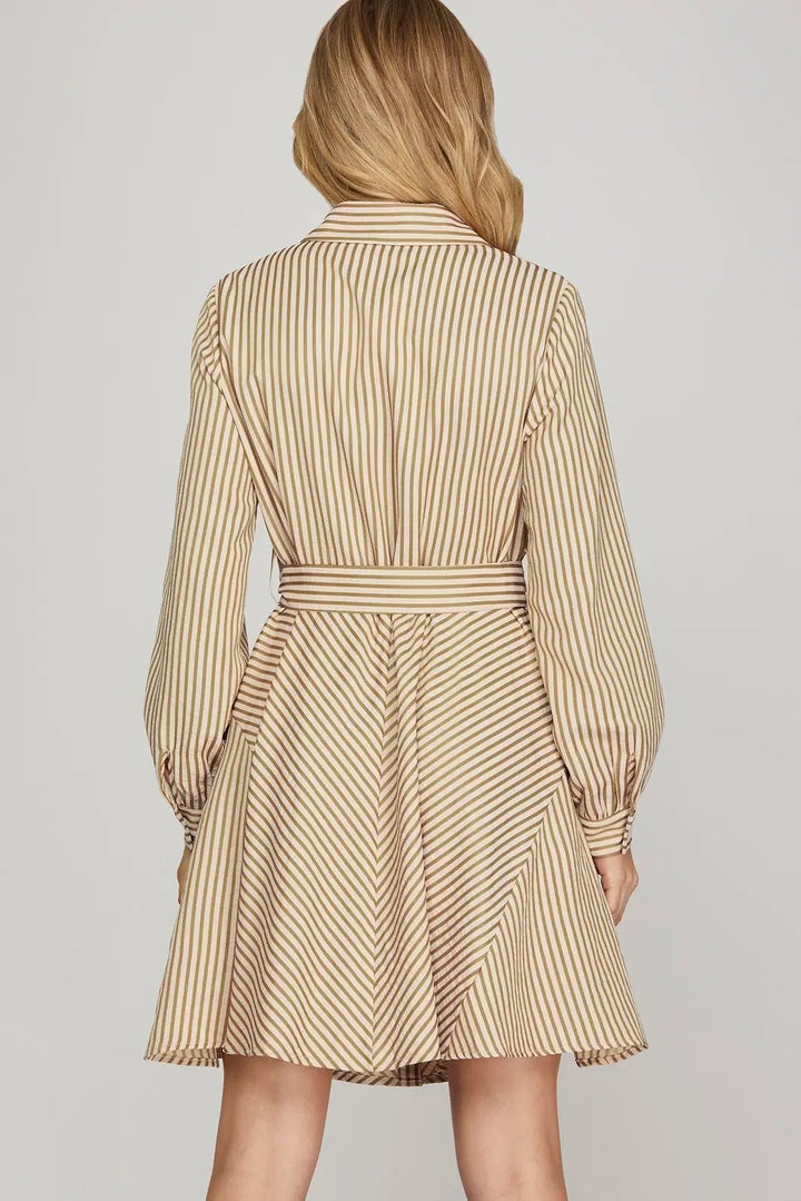 Striped Button - Down Mini Dress - Lush Lemon - Women's Clothing - She + Sky - 70515221322301