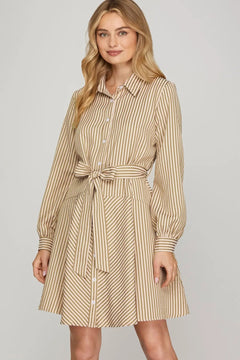 Striped Button - Down Mini Dress - Lush Lemon - Women&