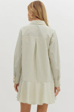 Striped Button - Up Ruffle Hem Mini Dress - Lush Lemon - Women&
