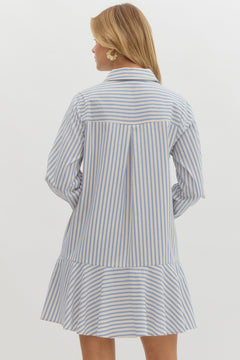 Striped Button - Up Ruffle Hem Mini Dress - Lush Lemon - Women&