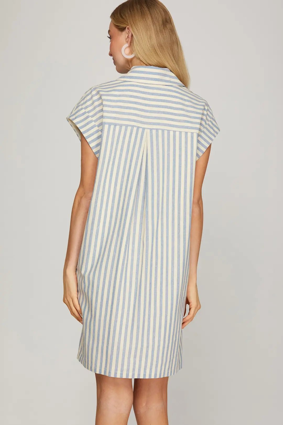 Striped Collared Button Down Mini Dress - Lush Lemon - Women's Clothing - She + Sky - 87795081061853