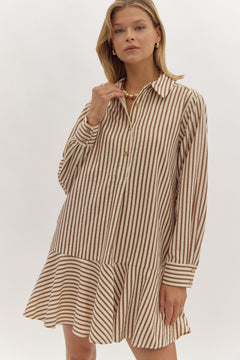Striped Collared Mini Dress - Lush Lemon - Women&