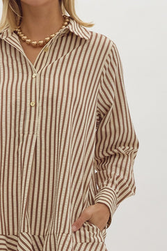 Striped Collared Mini Dress - Lush Lemon - Women&