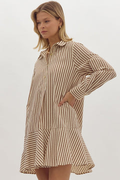 Striped Collared Mini Dress - Lush Lemon - Women&
