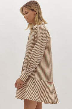 Striped Collared Mini Dress - Lush Lemon - Women&