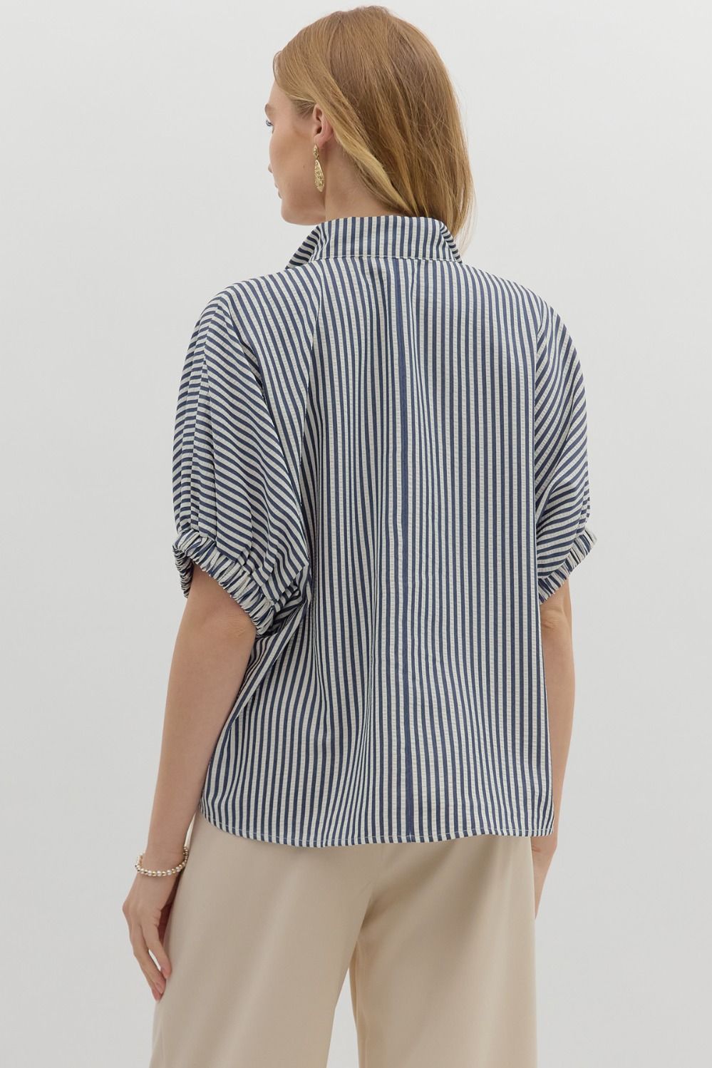 Striped Dolman Sleeve Split Neck Top - Lush Lemon - Women's Clothing - Entro - 28851631366877