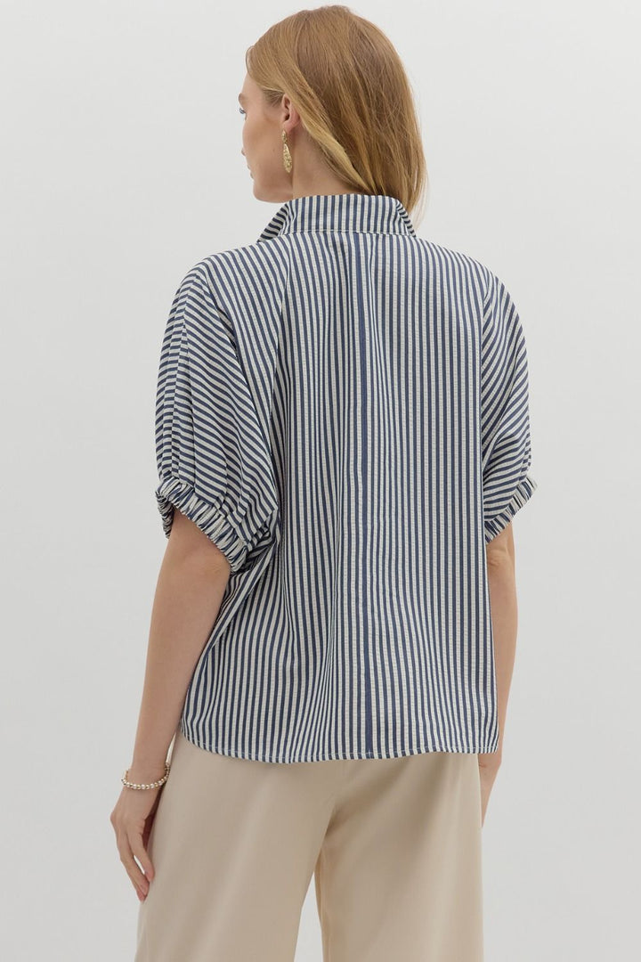 Striped Dolman Sleeve Split Neck Top - Lush Lemon - Women's Clothing - Entro - 28851631366877