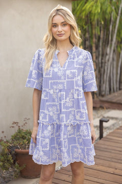 Striped Embroidered Tiered Dress W/Ruffle Detail - Lush Lemon - Women&