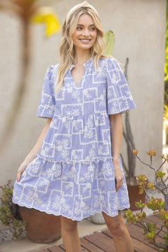 Striped Embroidered Tiered Dress W/Ruffle Detail - Lush Lemon - Women&
