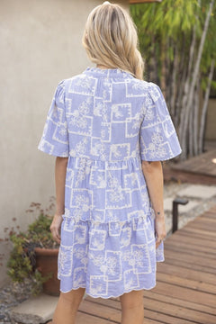 Striped Embroidered Tiered Dress W/Ruffle Detail - Lush Lemon - Women&