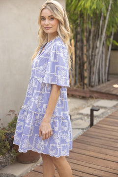 Striped Embroidered Tiered Dress W/Ruffle Detail - Lush Lemon - Women&