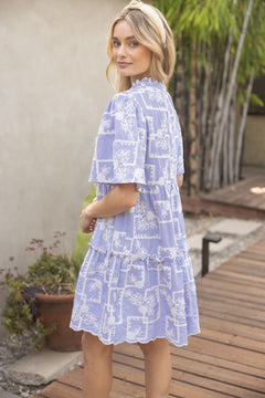 Striped Embroidered Tiered Dress W/Ruffle Detail - Lush Lemon - Women&