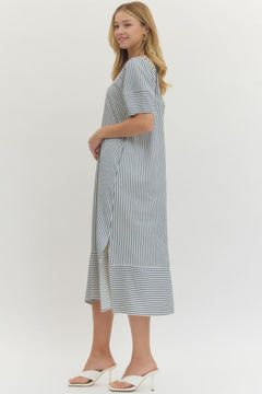 Striped Lantern Sleeve Midi Dress - Lush Lemon - Women&
