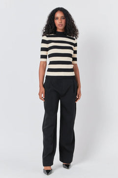 Striped Mock Neck Knit Top - Lush Lemon - Women&
