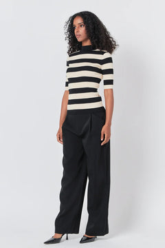 Striped Mock Neck Knit Top - Lush Lemon - Women&