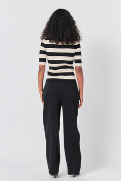 Striped Mock Neck Knit Top - Lush Lemon - Women&