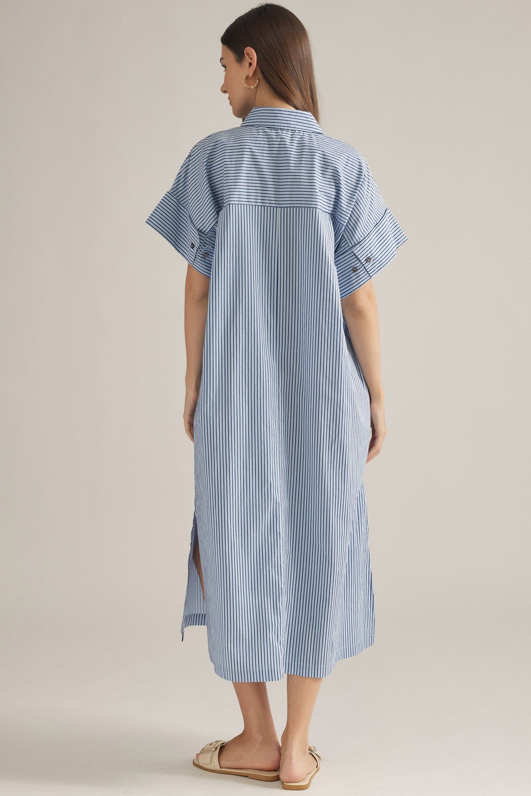 Striped Oversized Shirt Dress - Lush Lemon - Women's Clothing - Entro - 47790761093341