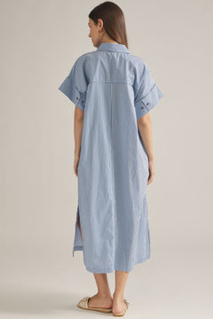 Striped Oversized Shirt Dress - Lush Lemon - Women&
