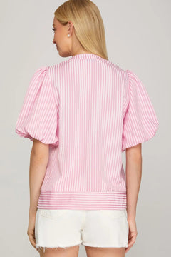 Striped Puff Sleeve Top - Lush Lemon - Women&