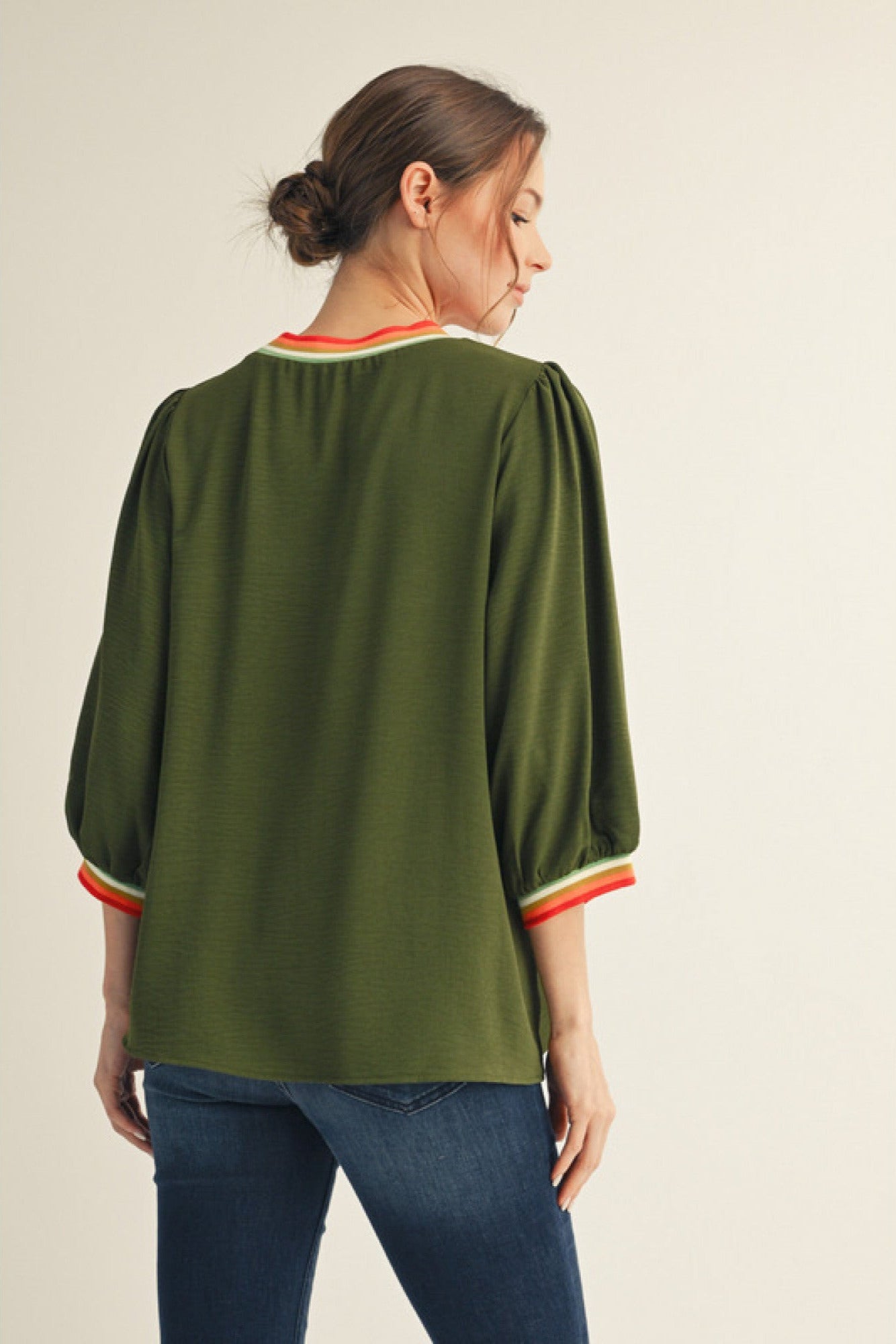 Striped Rib Peasant Sleeve Top - Jodifl - Lush Lemon