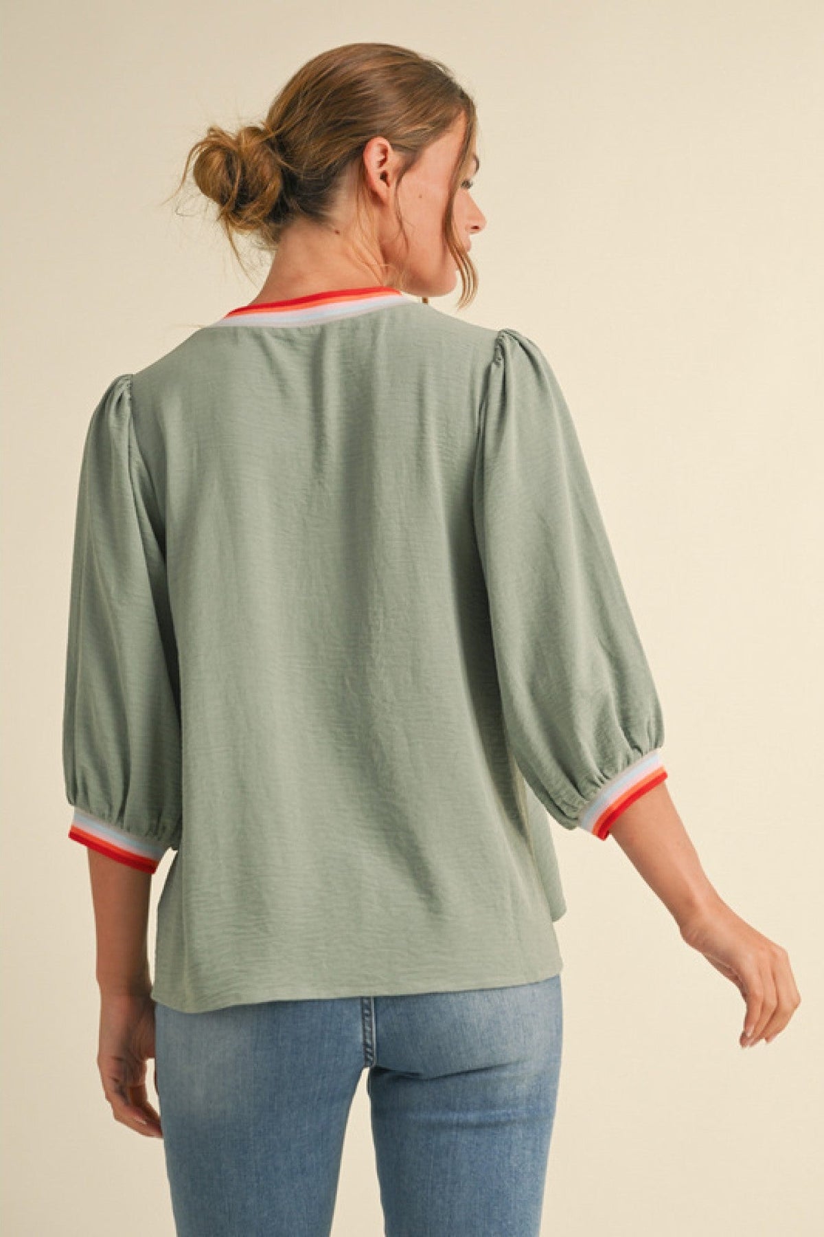 Striped Rib Peasant Sleeve Top - Jodifl - Lush Lemon