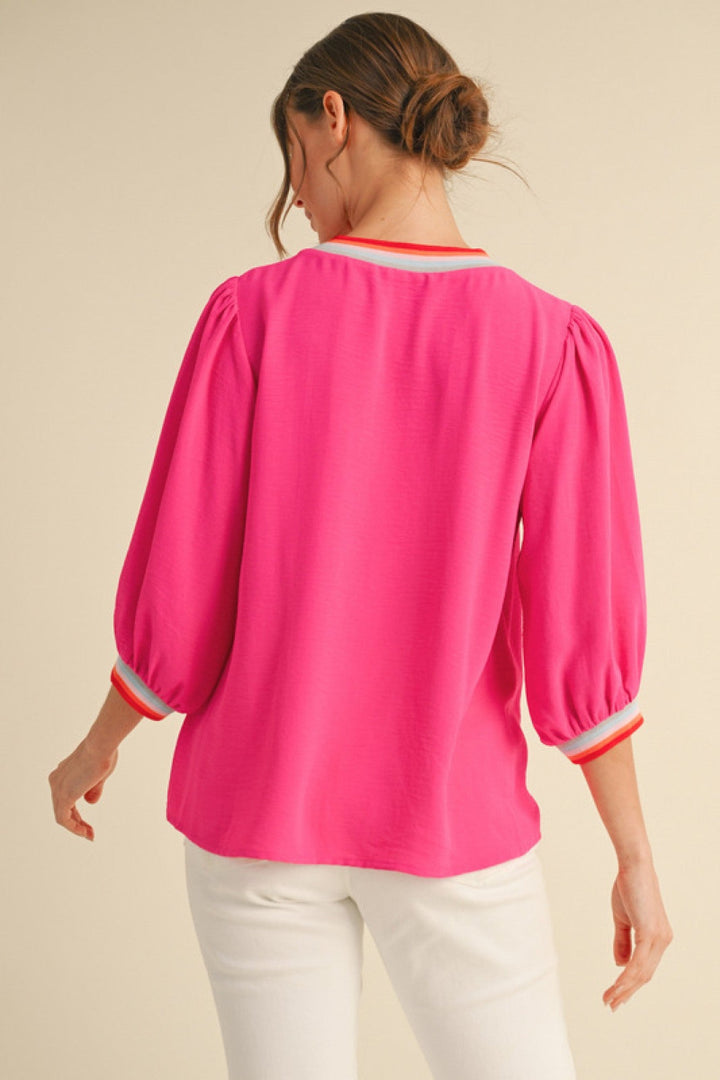 Striped Rib Peasant Sleeve Top - Lush Lemon - Women's Clothing - Jodifl - 30488721007165