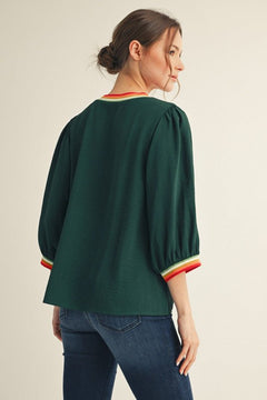 Striped Rib Peasant Sleeve Top - Lush Lemon - Women&