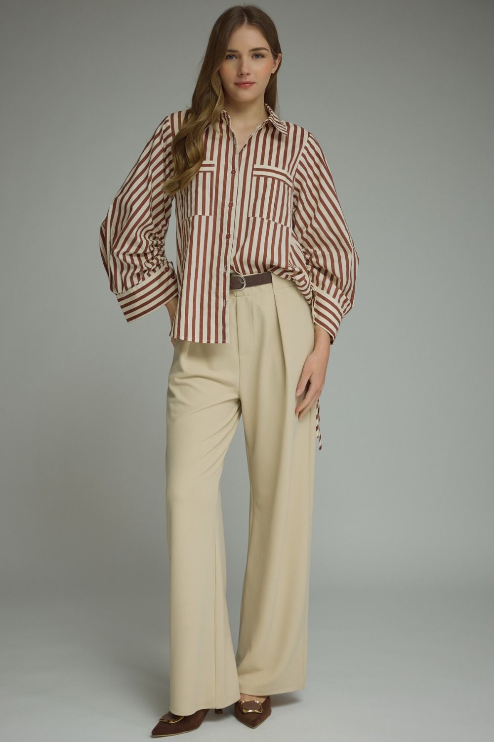Striped Ruched Tie Sleeve Top - Lush Lemon - Women's Clothing - Entro - 60013831055005