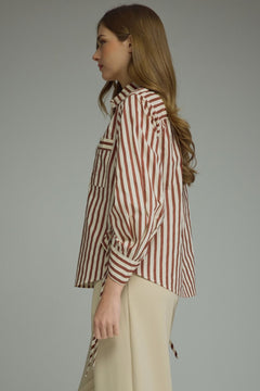Striped Ruched Tie Sleeve Top - Lush Lemon - Women&