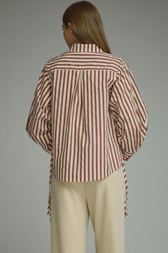 Striped Ruched Tie Sleeve Top - Lush Lemon - Women&