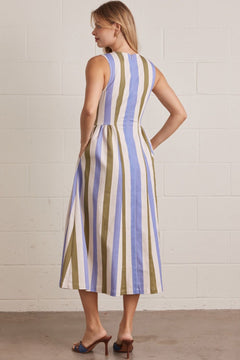Striped Sleeveless Midi Dress - Lush Lemon - Women&