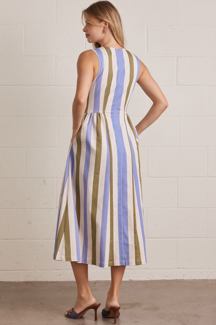Striped Sleeveless Midi Dress - Lush Lemon - Women's Clothing - Entro - 73658001019677
