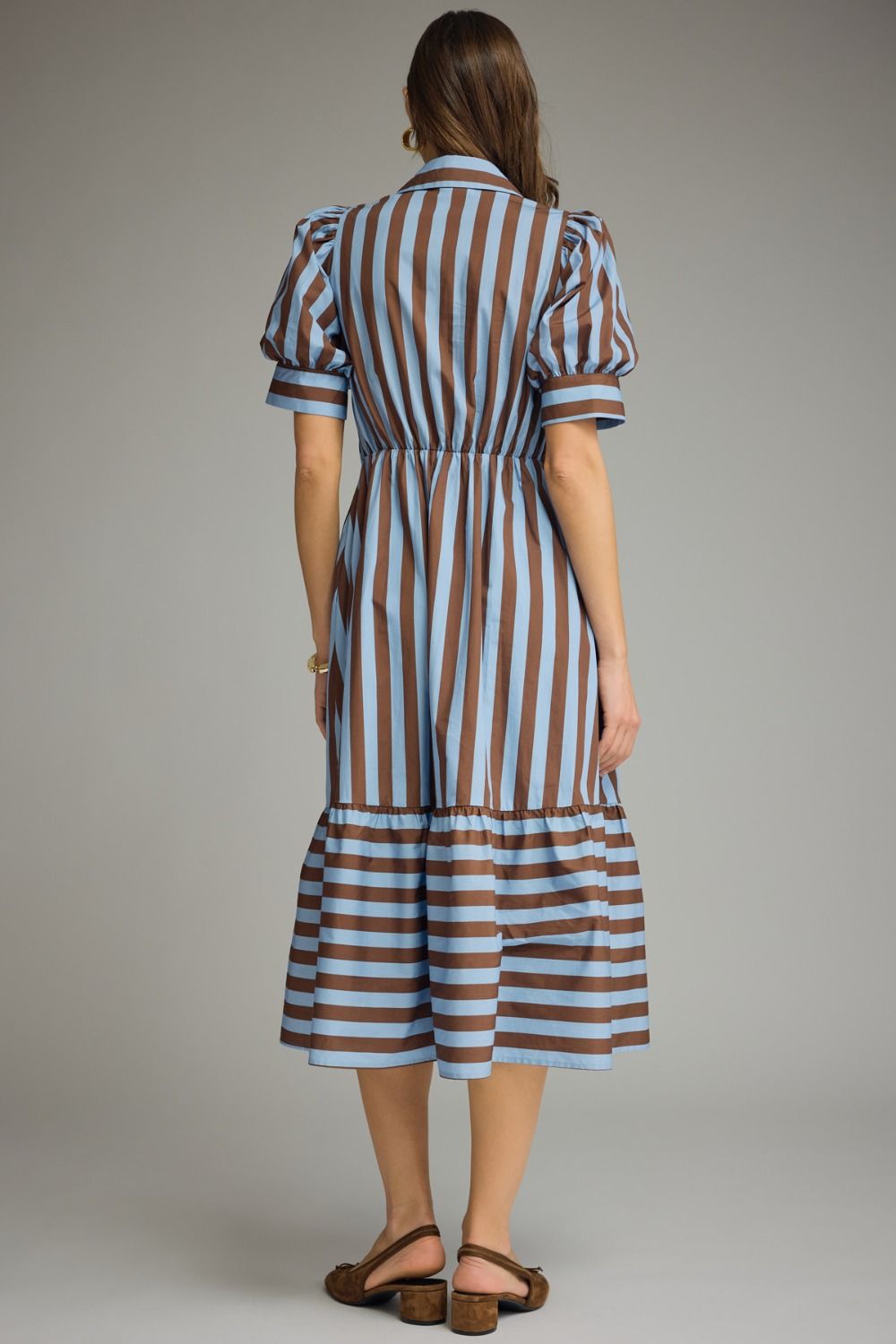 Striped Tie Front Midi Dress - Lush Lemon - Women's Clothing - Entro - 10968131052189