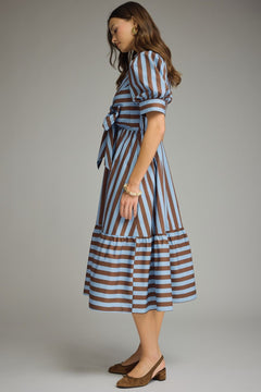 Striped Tie Front Midi Dress - Lush Lemon - Women&