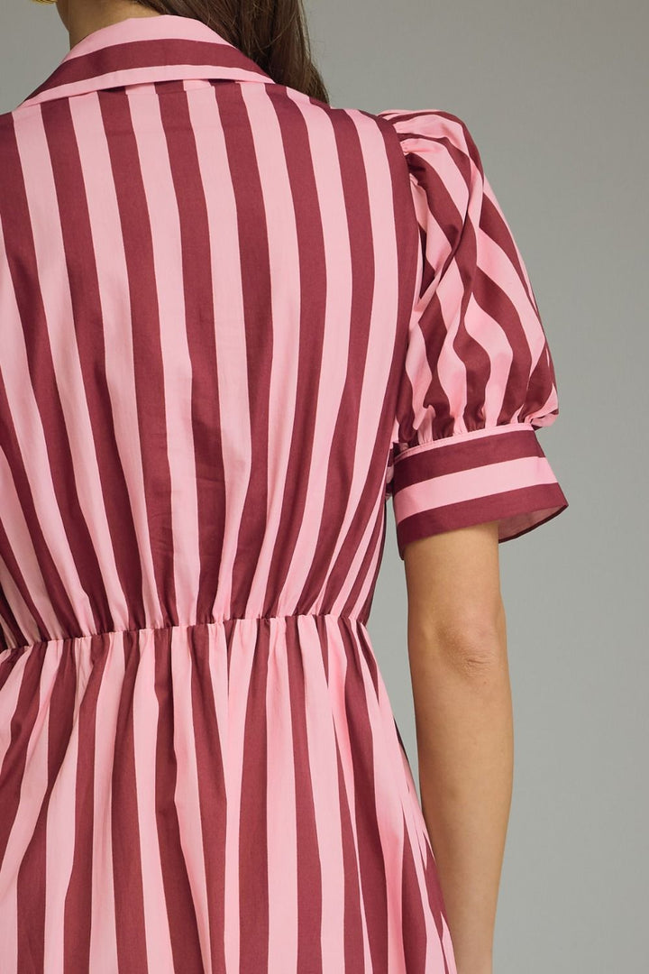 Striped Tie Front Midi Dress - Lush Lemon - Women's Clothing - Entro - 10968131301789